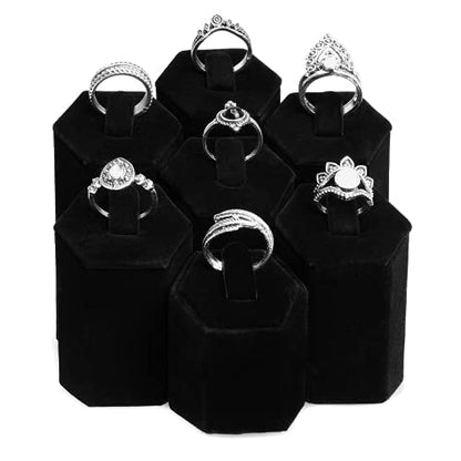 MOOCA 7-Piece Ring Stand Holder Jewelry Display, Black Velvet - color: Black Velvet