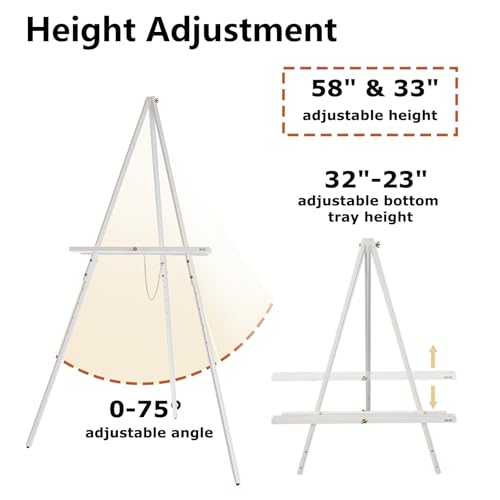 DJAR 63" Wooden Easel Stand for Sign, Adjustable Height, White - color: White, size: 1pc