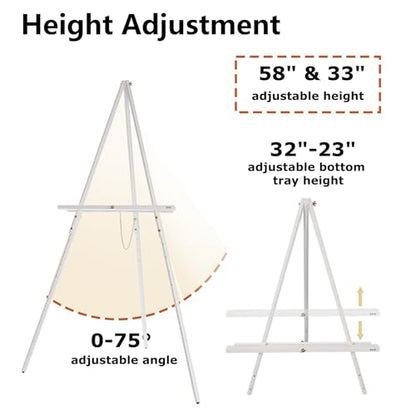 DJAR 63" Wooden Easel Stand for Sign, Adjustable Height, White - color: White, size: 1pc