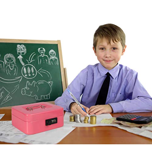 Cash Box with Money Tray, Parrency Medium Money Box with Combination Lock, 7 4/5" x 6 4/5" x 3 3/5", Pink - color: Combo Pink, size: Medium（7.87")