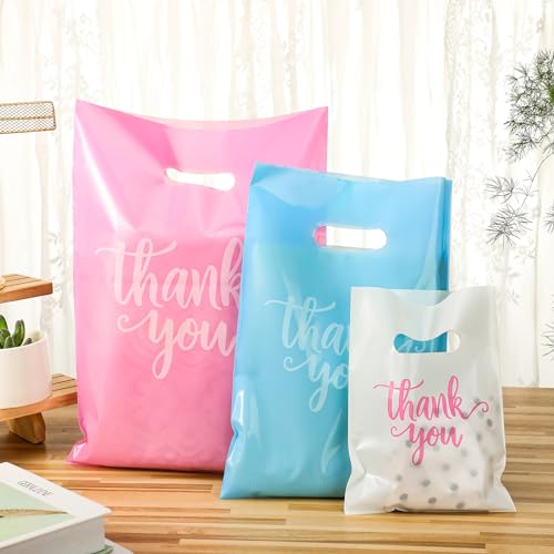 Eersida 200 Pcs Thank You Bags for Small Business, White, Blue, Pink - color: White, Blue, Pink