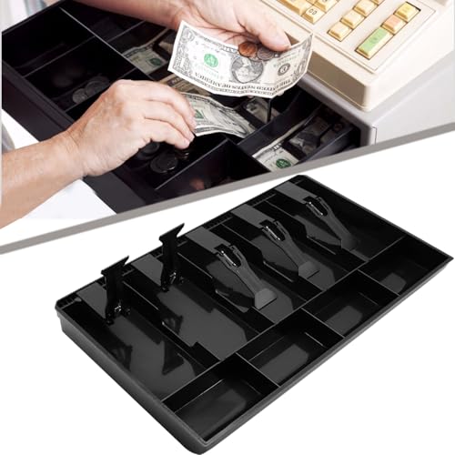 Cash Register Drawer Insert Tray Organizer with 5 Bill/4 Coin Compartments for Money Storage, Black