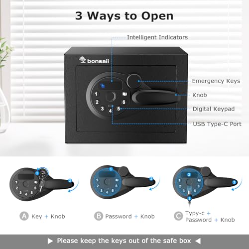 Bonsaii Security Safe Box With Electronic Keypad 0.231 Cu.Ft for Valuables - size: 0.231 cu.ft.