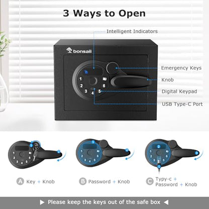 Bonsaii Security Safe Box With Electronic Keypad 0.231 Cu.Ft for Valuables - size: 0.231 cu.ft.