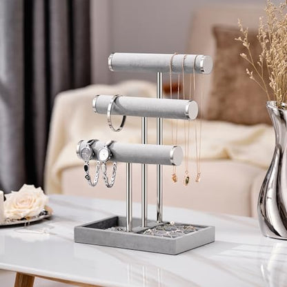 Jewelry Organizer Stand Display, 3 Tier Velvet Bracelet Holder, Grey - color: Grey, size: Standard