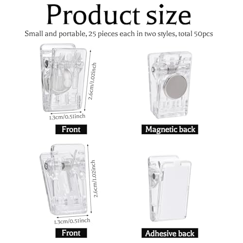 25 Pieces Self Adhesive Clips and 25 Pcs Magnetic Clips for Hanging - style: Clear Magnetic + self-adhesive