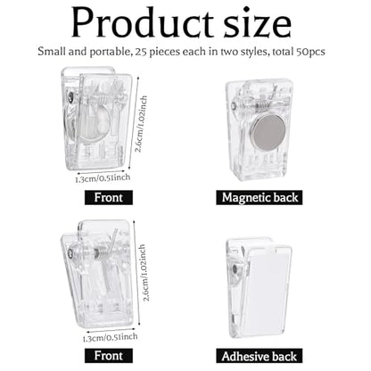25 Pieces Self Adhesive Clips and 25 Pcs Magnetic Clips for Hanging - style: Clear Magnetic + self-adhesive