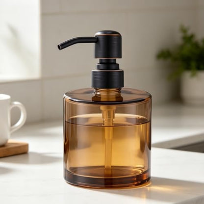 Coffee Glass Soap Dispenser with Rust Proof Stainless Steel Pump, Oil Rubbed Bronze Refillable Liquid Hand Soap Dispenser for Bathroom, Kitchen (11Oz, Round) - color: Oil Rubbed Bronze, size: 11 oz Round