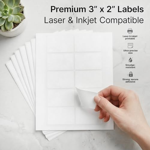 3" X 2" Matte White Printable Shipping Labels (30 Sheets, 300 Stickers) - size: 3" X 2"