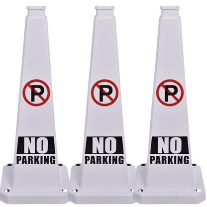 BESEA No Parking Cones 3 Pack, 28 Inch Heavy Duty Weighted Parking Cones - color: White, size: 28INCH With Caution Sign