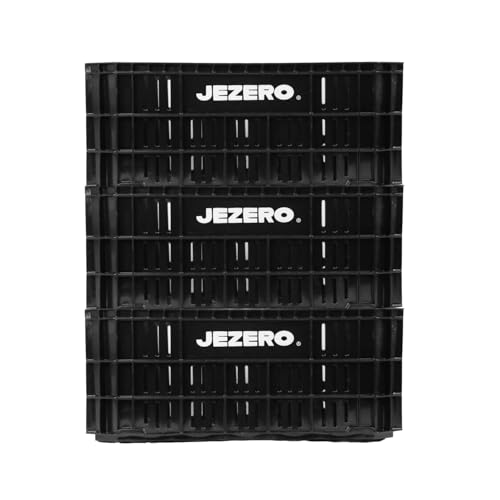 JEZERO Heavy-Duty Plastic Utility Tote | Reinforced Storage Crate for Heavy Loads | Durable & Reusable | 20" x 12" x 8", Black, 3-Pack - color: Black