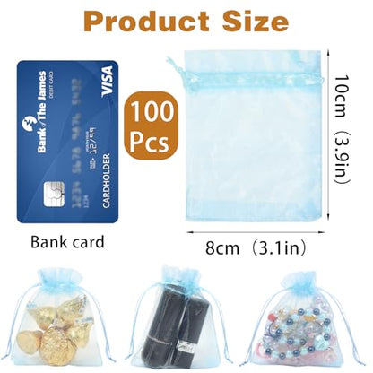 Partyeah 100Pcs Baby Blue Organza Bags,3x4 Inch Small Mesh Drawstring Bags - color: Sky Blue, size: 100 Count (Pack of 1)
