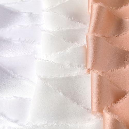 Silk Satin Ribbon 1-1/2 in x 30 Yards White&Ivory&Champagne Pink - color: White& Ivory& Champagne Pink