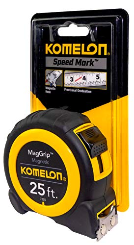 Komelon 7325; 25' x 1" Magnetic MagGrip Tape Measure, Yellow/Black - size: 7.6 m