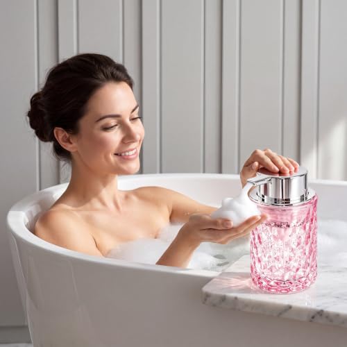 Malachi Foaming Hand Soap Dispenser, Refillable Clear Glass Foam Pump Bottle for Liquid Hand Soap, Dish Soap, Multi‑use for Bathroom, Kitchen & Commercial Use - color: Diamond Pink -2