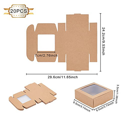 BENECREAT 20Pcs Cardstock Boxes with Clear Window, 3.7x3.7x1.4inch, Brown - color: Brown, size: 1 Count (Pack of 20)