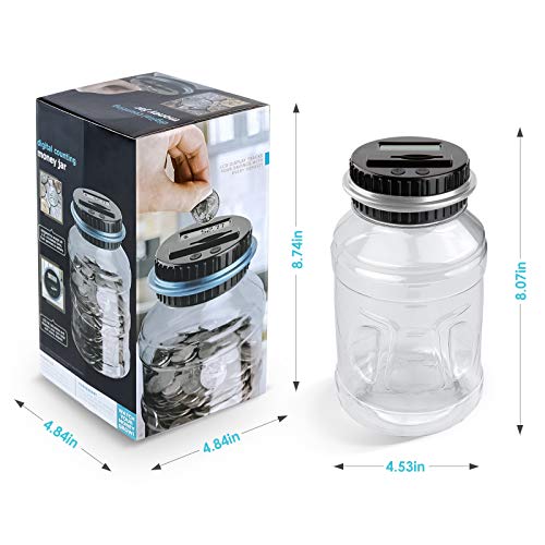Large Piggy Bank for Adults Kids, Digital Coin Counting Bank LCD Counter - color: Silver