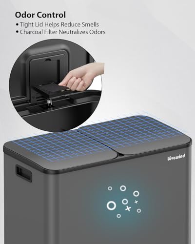 Lovewind Trash Can, 2 x 10.5 Gallon (2 x 40 L) Garbage Can for Kitchen Dual Compartment Recycling Kitchen Step Trash Bin, Stainless Steel Trash and Recycle Bin Combo with Soft-Close Lid, Grey - color: Grey