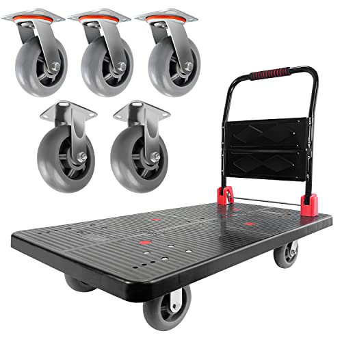 Foldable Platform Truck, 1600 LBS Push Cart with Five 6'' Wheels, 43" x 25" - size: 43" x 25"-5 wheels