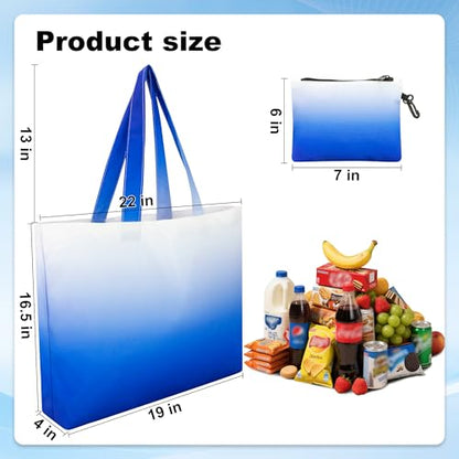 HOLYLUCK Tote Bag with a Detachable Small Bag, Foldable Reusable Grocery Bags 20L Shopping Bag - color: Gradient Blue