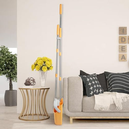 Broom and Dustpan Combo Set,Long Handle, Gray Yellow - color: Gray Yellow 1-pack
