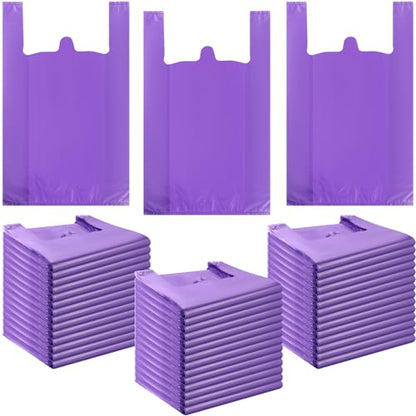Dunzoom 300 Pcs 300 Pcs T Shirt Bags Bulk Plastic Bags with Handles, Purple - color: Purple