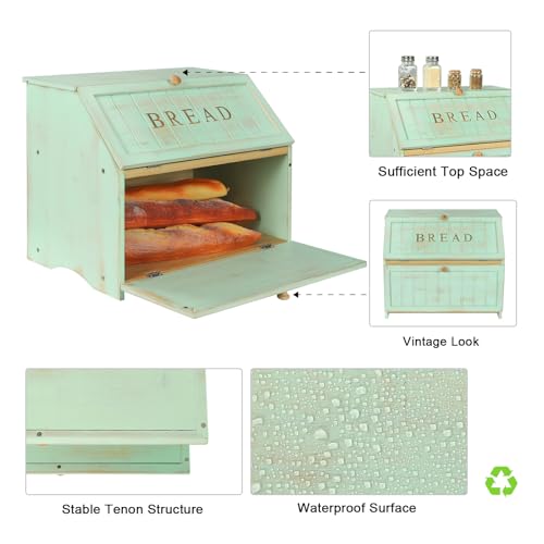 HOMEKOKO Retro Double Layer Large Bread Box for Kitchen Counter, Mint Green - color: Mint Green