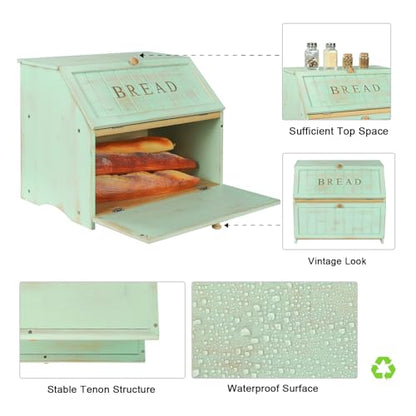 HOMEKOKO Retro Double Layer Large Bread Box for Kitchen Counter, Mint Green - color: Mint Green