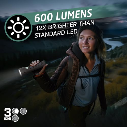 Energizer S-600 LED Flashlight Rechargeable Solar and AA Battery Power Options, Super Bright IPX4 Water Resistant Flashlights High Lumens for Emergencies, Outdoors, DIY