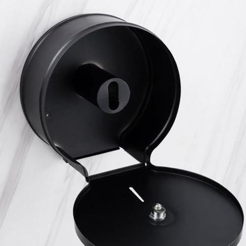 Commercial Jumbo Toilet Paper Dispenser, Black Stainless Steel Large Roll Bathroom Tissue Holder Wall Mount, 9” Diameter Lockable Dispenser with Key for Business Restrooms - color: Black