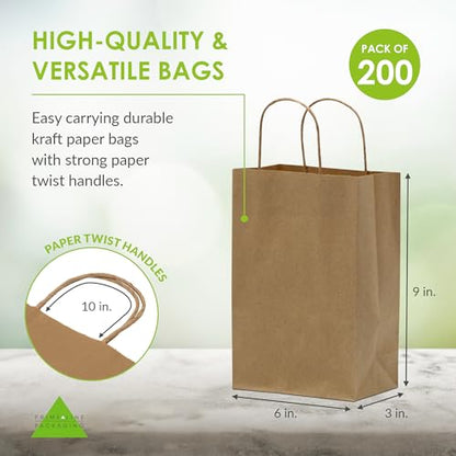 Prime Line Packaging Mini Shopping Bags, Gift Bag Bulk 6x3x9 In, 200 Pack - size: 6x3x9 Inch