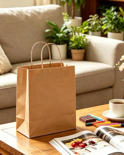 qiqee 26-Packs Brown Gift Bags with Handles Bulk 8.3"x3"x 6" Small Size Kraft Paper Bags Multiple Uses (Small Size) - size: Small - 26 Packs