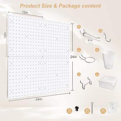 FZK Modular Plastic Peg Board Wall Organizer Kit, 12x12, White - color: 12inch-Pegboard Kit-White