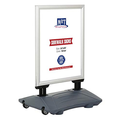 M&T Displays Slide-in WindPro Weather and Wind Resistant Outdoor Pavement Sidewalk Sign for 30x40 Posters Silver Aluminum Easy Loading Slide-in Frame with Durable HDPE Silver Water Base - size: 30x40