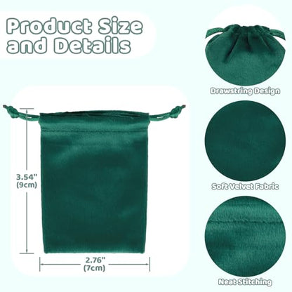 Tapleap 12Pcs Small Jewelry Bags, 2¾x 3½” Green Velvet Drawstring Pouch - color: Green, size: 2¾ x 3½in