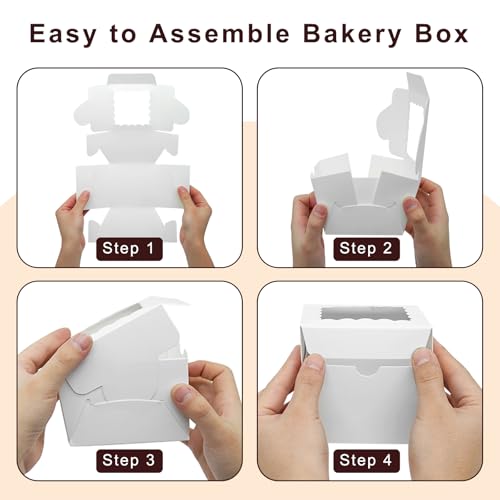 XINHPKGG 100 Pcs White Cookie Boxes 4x4x2.5 Inch Bakery Boxes with Window - color: White