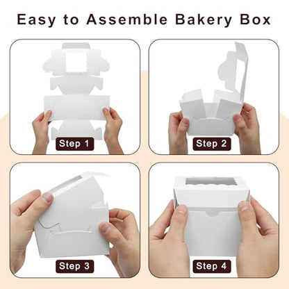 XINHPKGG 100 Pcs White Cookie Boxes 4x4x2.5 Inch Bakery Boxes with Window - color: White