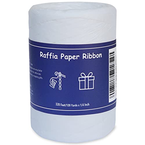 Raffia Twine for Gift Wrapping & Packing, Craft Ribbon - 1/4'' Wide, 109 Yards, White - color: White, size: 109 Yards