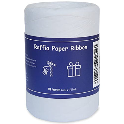 Raffia Twine for Gift Wrapping & Packing, Craft Ribbon - 1/4'' Wide, 109 Yards, White - color: White, size: 109 Yards