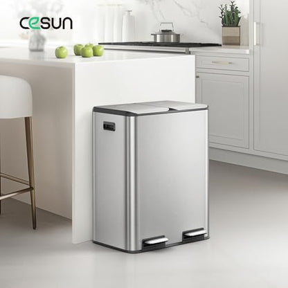 Cesun 8 + 8 Gallon Dual Compartment Kitchen Trash & Recycle Bin Combo