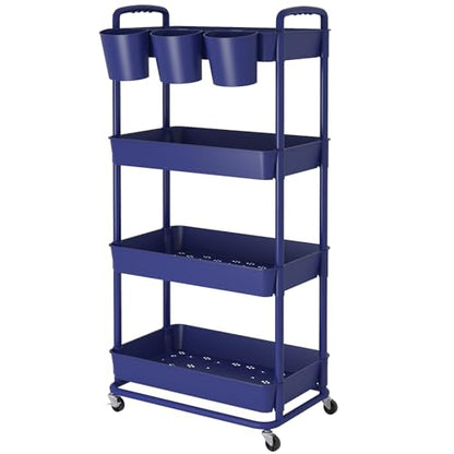 JIUYOTREE 4-Tier Plastic Rolling Storage Cart Utility Cart Blue - color: Blue, size: 4-Tier