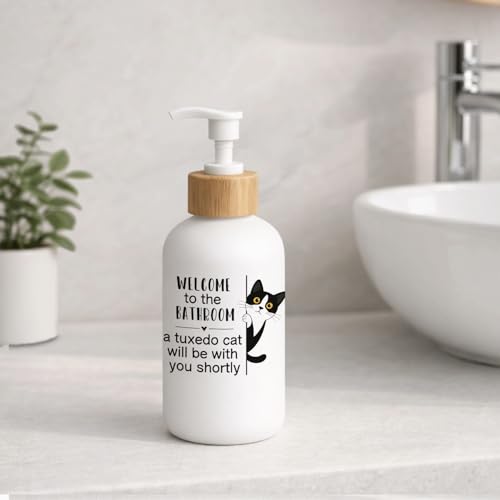 Tuxedo Cat Bathroom Glass Soap Dispenser with Pump - color: Tuxedo Cat