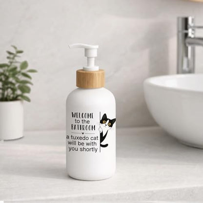Tuxedo Cat Bathroom Glass Soap Dispenser with Pump - color: Tuxedo Cat