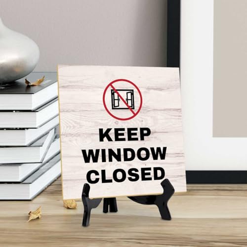 Keep Window Closed 5"x 5" Square Table Sign With Acrylic Easel | General Office Notices & Business Table Signs - color: Keep Window Closed