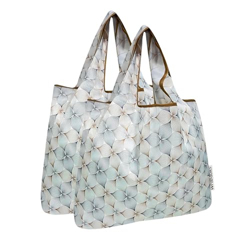 allydrew Medium Foldable Tote Nylon Reusable Grocery Bag (Set of 2) - color: Gray Petals