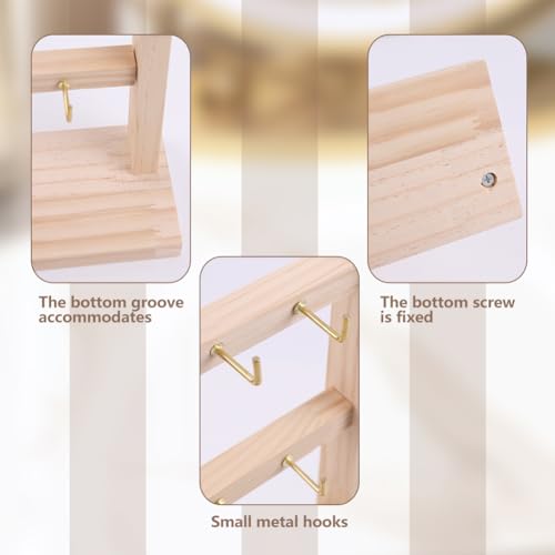 2 Pack Keychain Display Stand, Wooden Key Holder Display for Vendor Booth, Retail Store, Home Organization for Jewelry, Badges, Accessories (30 hooks)