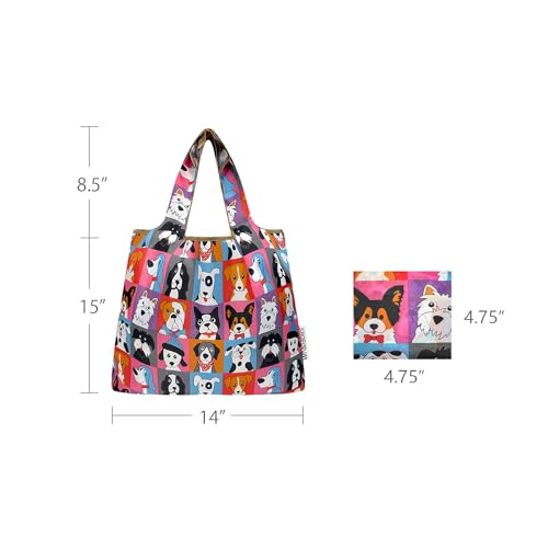 allydrew Medium Foldable Tote Nylon Reusable Grocery Bag (Set of 2) - color: Cute Dogs