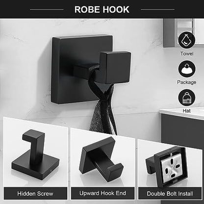TQKAG 6-Piece Towel Bar Set, 23.6 Inch Bathroom Hardware Set, Matte Black - color: Matte Black, size: 6-Pieces Set-A