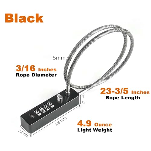 2 Pack Gate Cable Locks, 23.6", 4-Digit Combination, 904T-Black - color: Black, size: 904T-23.6"-2 PACK