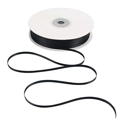 HUIHUANG Double-Sided Black Thin Satin Ribbon 1/8 inch Continous 100 Yards - color: Black, size: 1/8 inch